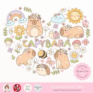 Spring Capybara SVG PNG, Groovy Capybara Clipart, Groovy Capybara Lover Sublimation, Trendy T-Shirt,  Coquette Capybara, Kawaii Capybara