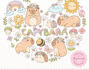 Spring Capybara SVG PNG, Groovy Capybara Clipart, Groovy Capybara Lover Sublimation, Trendy T-Shirt,  Coquette Capybara, Kawaii Capybara