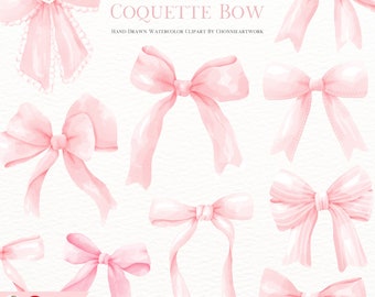 Coquette Ribbon Clipart, Coquette bow, Coquette Aesthetic, Girly Fashion Clipart, Pink Ribbon Clipart, Watercolor Pink Bow, Cute Bow Bundle