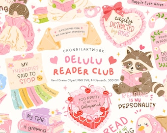 Bookish Girly PNG Bundle, Bookish Sticker PNG, Cozy Bookish, Book Lover Sublimation, Bookish Clipart, Book Lover Clipart, Book Quotes