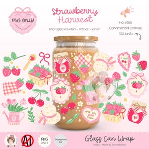 Envoltorio de vidrio para latas con diseño de bayas de granja, envoltorio de bayas Coquette, envoltorio de fresas, envoltorio de cerezas Coquette, ambiente campestre, descarga digital