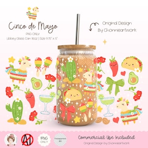Cinco de Mayo PNG Libbey Glass Can Wrap | Cute Maracas Margarita Cactus Piñata Taco Bow Clipart | Mexican Fiesta Sublimation UV DTF Wrap