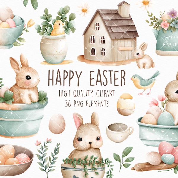 Easter Clipart, Easter Rabbit Clipart, Rabbit Clipart, Easter Clipart, Easter Eggs Clipart.