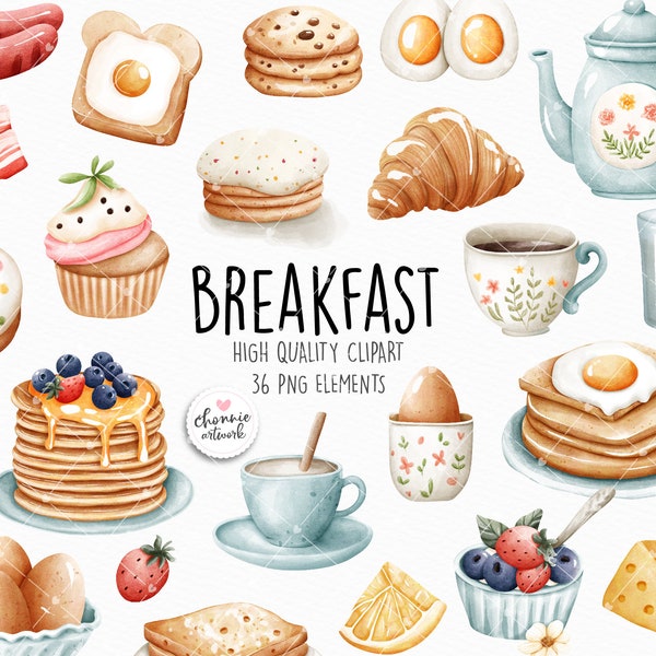 Watercolor breakfast clipart, breakfast clipart, brunch clipart, food clipart, restaurant clipart, menu clipart