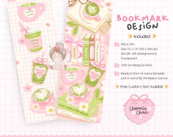 Matcha Bookmark, Matcha Bookish Bookmark, Matcha Girl Bookmark, Matcha Girly, Matcha Tea Gifted, Kawaii Matcha, Cute Pastel Cafe Aesthetic