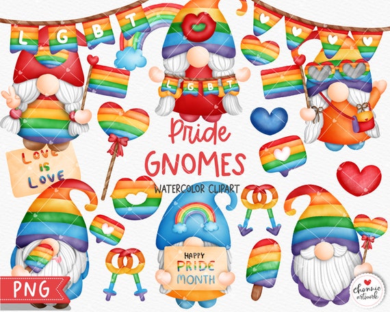 Watercolor Pride Gnome Clipart LGBT Gnome PNG Pride Month - Etsy