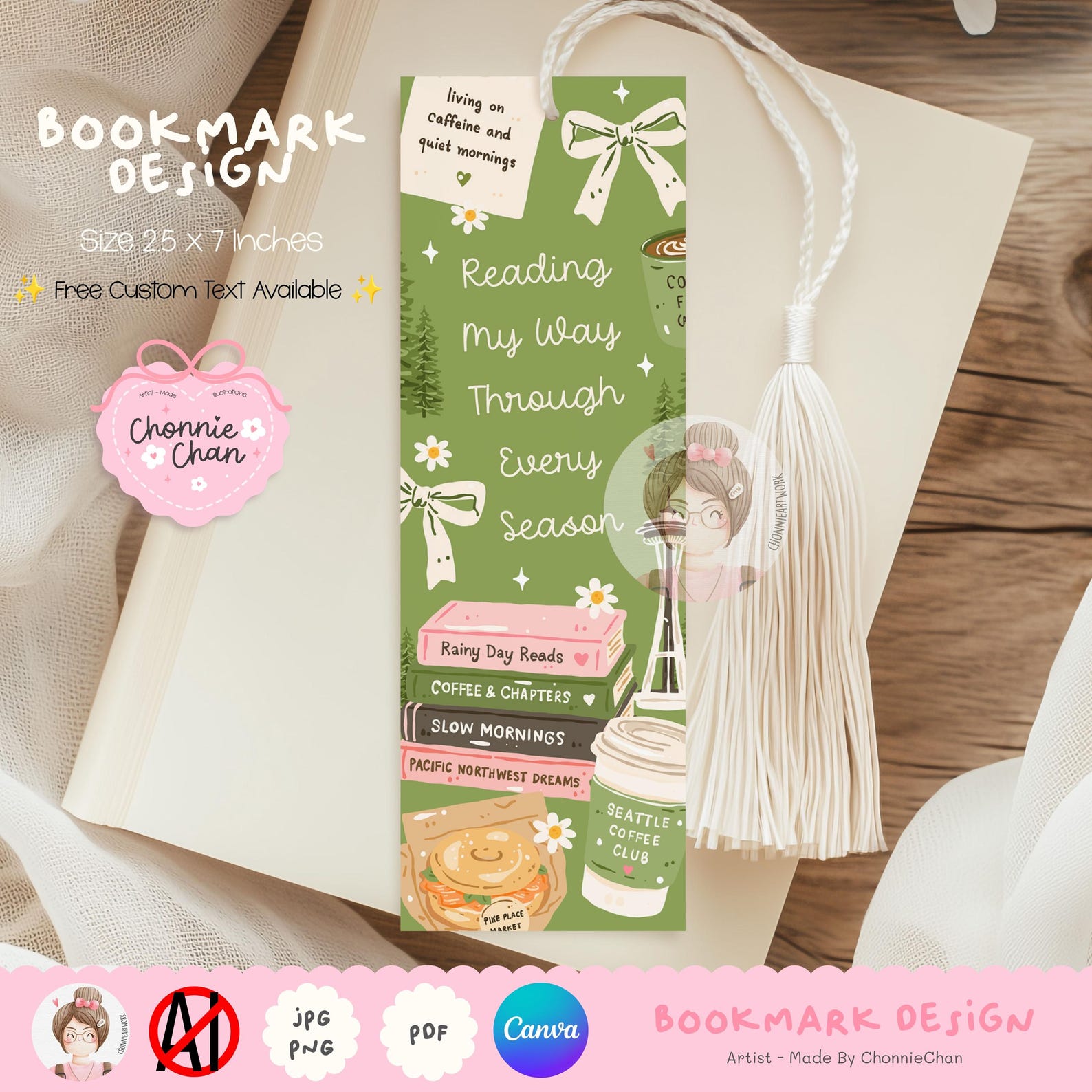 Washington Bookmarks Seattle Bookish Bookmark, Rainy Day Reader Bookmark, Pacific Northwest ...