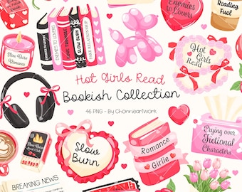 Bookish Girl Clipart,Bookish Png Clipart,Clipart Bookish,Books Lovers Clipart, Bookish Girlie Png, Bookish Love Quote, Cute Bookish Stickers