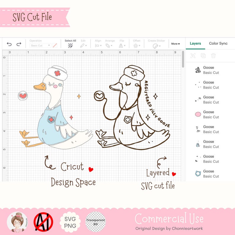 May include: Two cartoon geese dressed as nurses. One goose is white with a blue shirt and the other goose is black and white. The black and white goose has a stethoscope and a band around its neck that says "Registered Silly Goose".