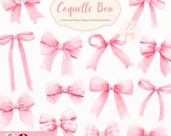 Watercolor Pink Coquette Ribbon Clipart Gift bow clipart Fashion clipart Decoration valentine gift Birthday party Aesthetic for sublimation