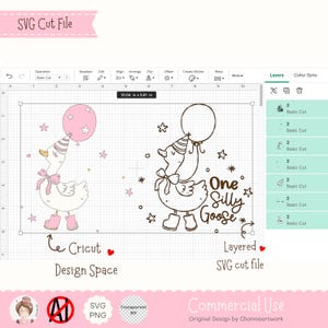 One Silly Goose SVG PNG EPS – Cute Birthday Goose Clipart, Whimsical Farmhouse Party Animal Sublimation, shirts, stickers, and nursery decor image 2