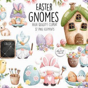 Easter gnome clipart, Easter clipart, Gnome clipart, Gnome rabbit clipart, Easter egg clipart, Happy Easter