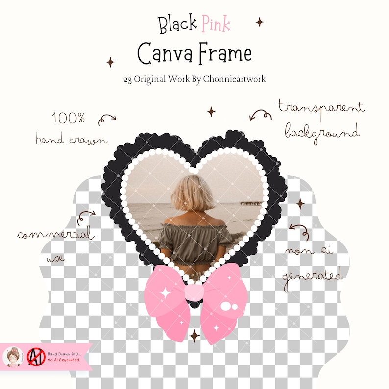 Black Pink Heart Shape Canva Frame Template Canva Drag & Drop Frame ...