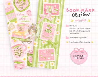 Matcha-Lesezeichen zum Ausdrucken, süßes Lesezeichen für Bücherliebhaber, mädchenhaftes Matcha-Lesezeichen, Geschenk für Bücherfreunde, digitaler Download, Geschenk für Matcha-Fans