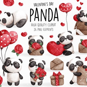 Valentine's panda clipart, panda clipart, love clipart, Valentine's day panda clipart, Valentine's animal clipart