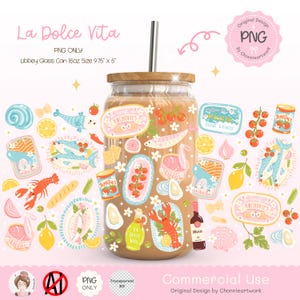 La Dolce Vita PNG Glass Can Wrap, Fisherman Aesthetic Wrap, Cute Sardines Can, Cute Summer Italian, Tinned Fish, Coastal Girly, UV DTF Wrap
