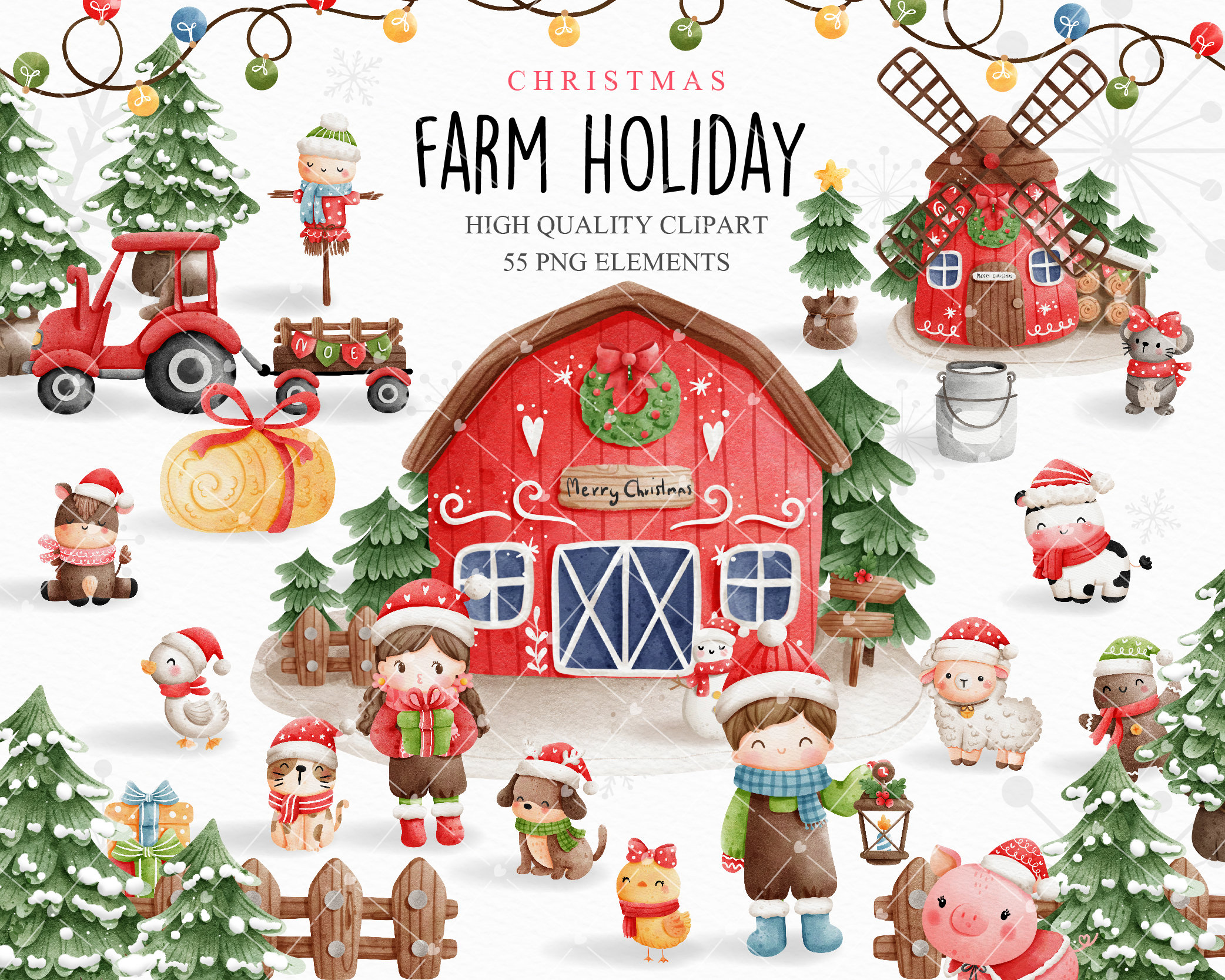 Christmas Farm Clipart Farm Clipart Farm Animal Clipart - Etsy UK