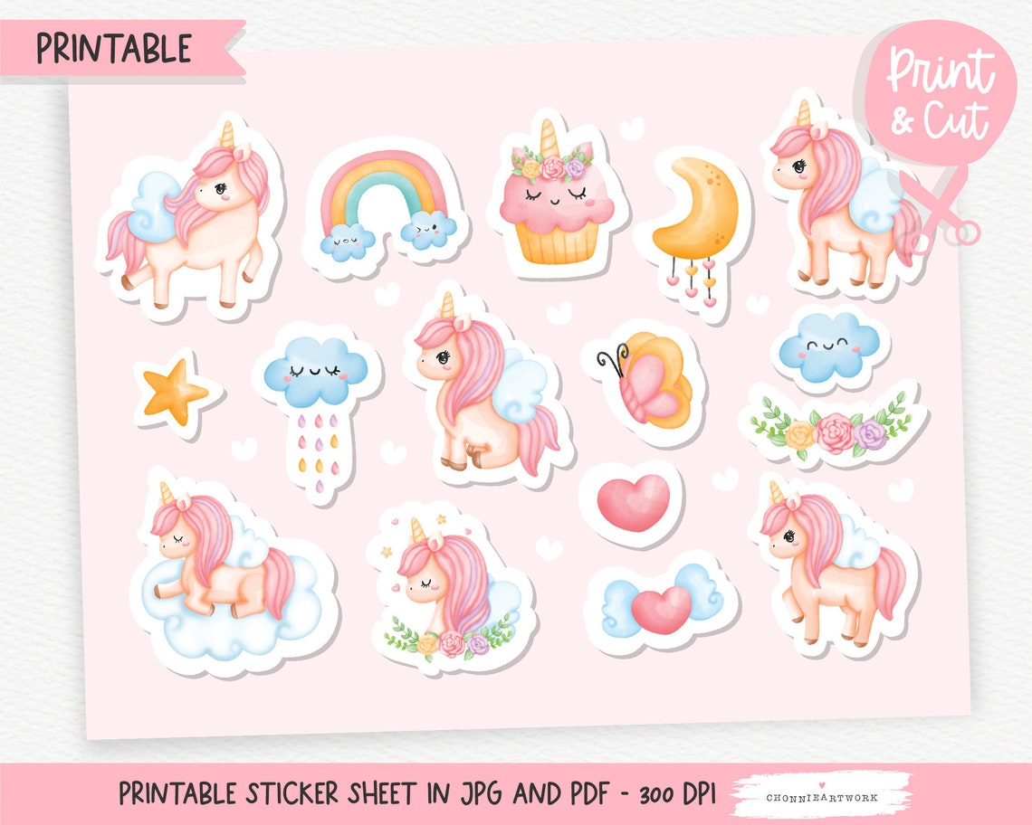 Watercolor Unicorn Printable Stickers Unicorn Sticker Etsy
