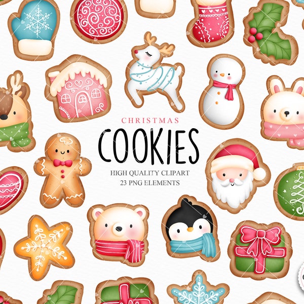 Watercolor Christmas Cookies Clipart. Christmas Gingerbread Clipart. Christmas Cookies Clip art. Christmas PNG.
