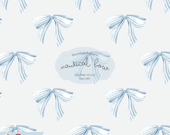 Nautical Bow Seamless Patterns, Nautical pattern, Blue Bow Pattern, Coquette Bow Repeating pattern, Scrapbook Paper