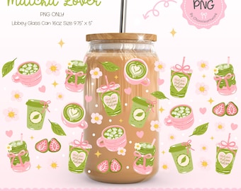 Matcha Lover Glass Can Wrap PNG, Kawaii Matcha Tea Design, Matcha Girly Gift,Cute Pastel Cafe Aesthetic,Matcha Latte Girly, Digital Download