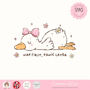 Nap First Panic Later Goose SVG PNG EPS Silly Goose Sleeping Funny Aesthetic Goose Meme Cute Lazy Goose Cut File for Shirts, Mugs & Stickers