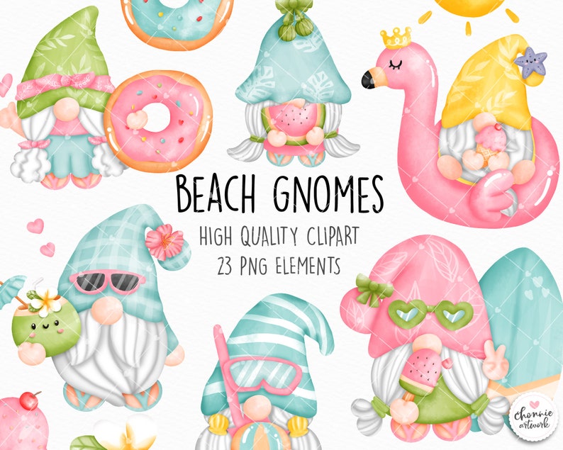 Summer Gnomes Clipart, Beach Gnomes PNG, Summer Gnomes Clipart Bundle, Summer Gnome Clipart, Fruit gnome Clipart image 1