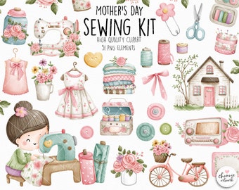 Mother's Day clipart, Sewing kit clipart, Embroidery clipart, quilting clipart , Vintage Sewing machine clipart