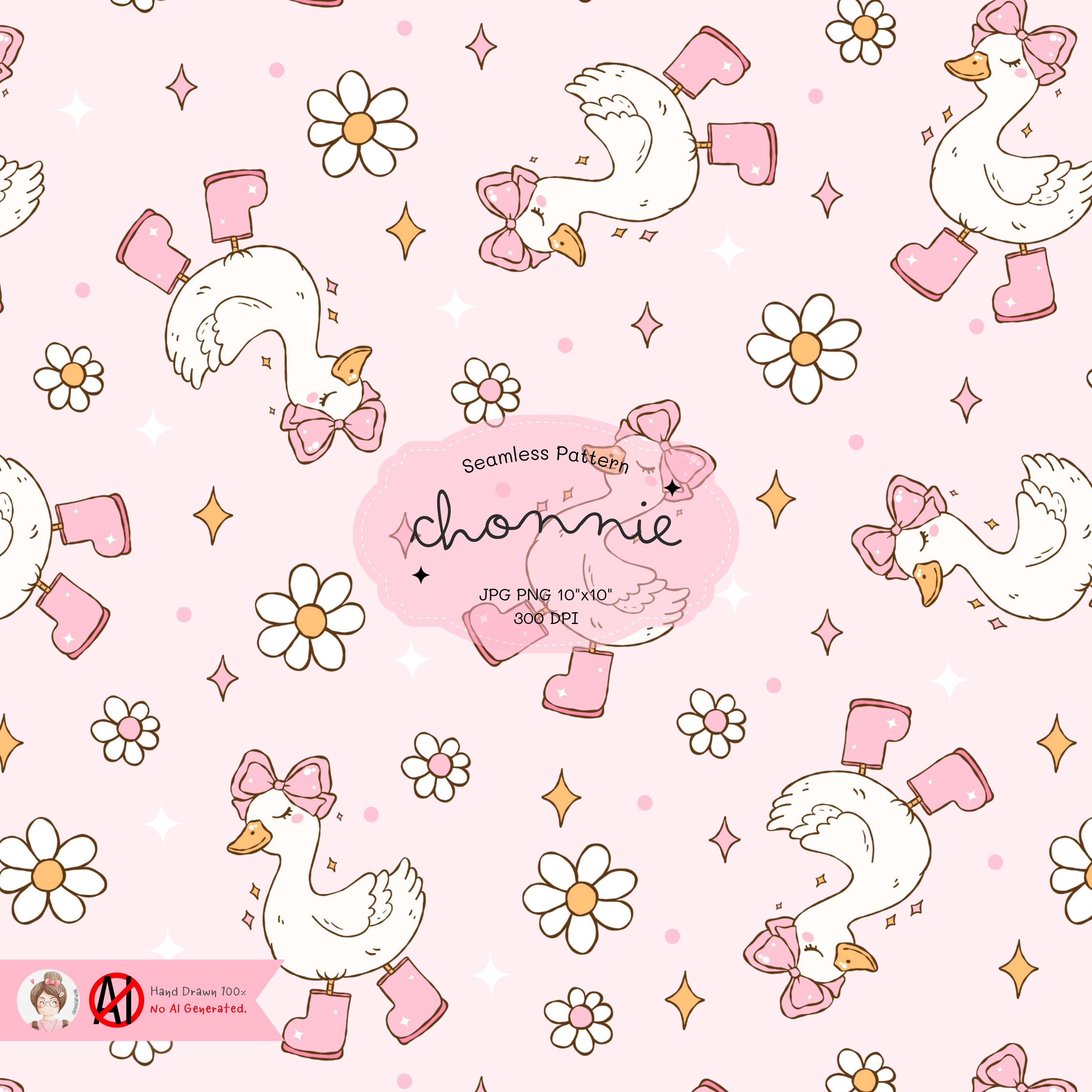 Silly Goose Seamless Pattern, Cute Girly Goose Repeating Pattern, Goose Pattern, Girly Goose Seamless, Baby Shower Paper, Cute Duck Seamless
