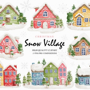 Christmas houses clipart, Christmas village clipart, snow village clipart, Christmas clipart