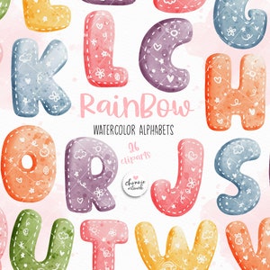 Rainbow watercolor alphabet clipart, Colorful Alphabet clipart, Rainbow font clipart, Letters clip art, Watercolor colorful letters