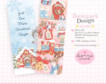 Christmas Bookmark, North Pole Bookmark, Santa Workshop, Christmas Train, Reindeer, Santa Village PNG, Holiday Bookmark, Christmas Magic