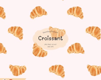 Croissant Seamless Pattern, Cute Croissant Background,Coquette Croissant Printable Repeat Digital Paper Background , PNG, JPG