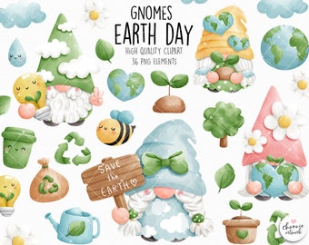 Gnome Earth Day Clipart, Earth Day Clipart, Environment Clipart, love earth clipart, Eco Friendly, Go Green, Blue Planet,Recycle, ecology