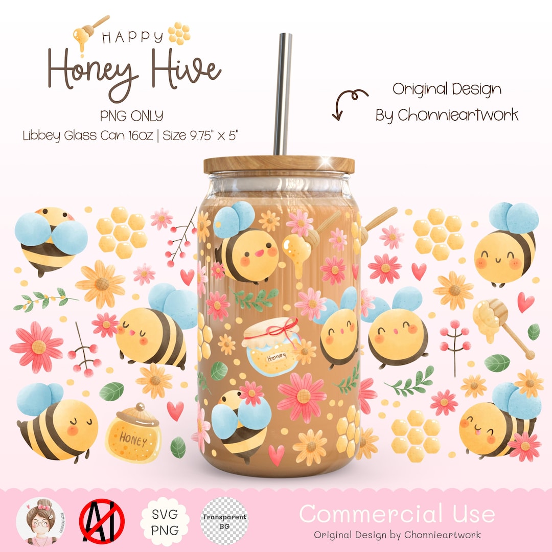 Honey Bee Hive Glass Can Wrap, Cute Bee Cup Wrap, Honey Bee Cup Wrap ...