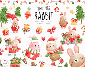 Christmas rabbit clipart, Christmas clipart, rabbit clipart, christmas bunny clipart, bunny clipart