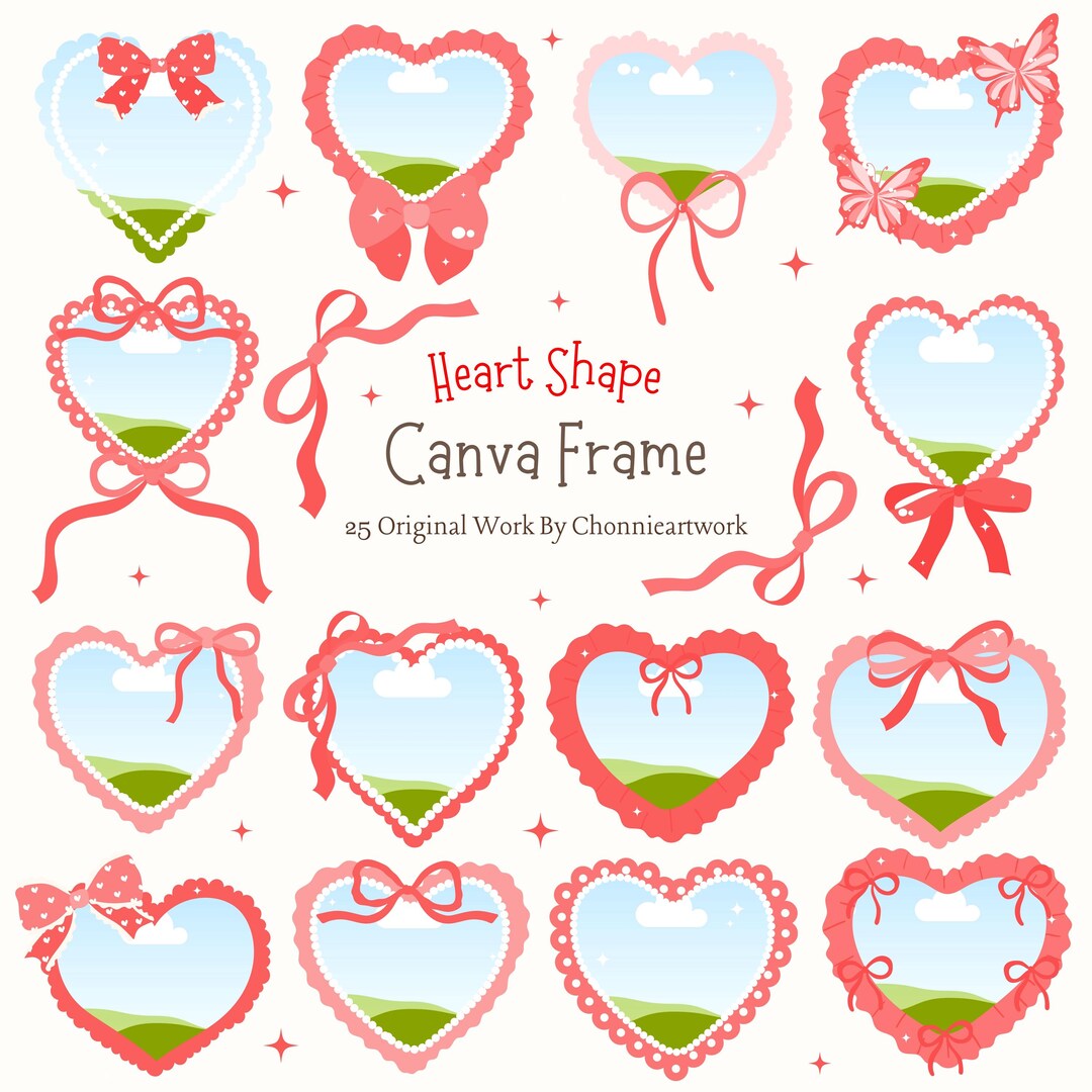 Red Heart Shape Canva Frame Template, Canva Drag & Drop Frame ...