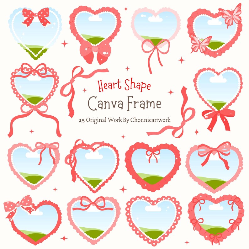 Red Heart Shape Canva Frame Template, Canva Drag & Drop Frame ...
