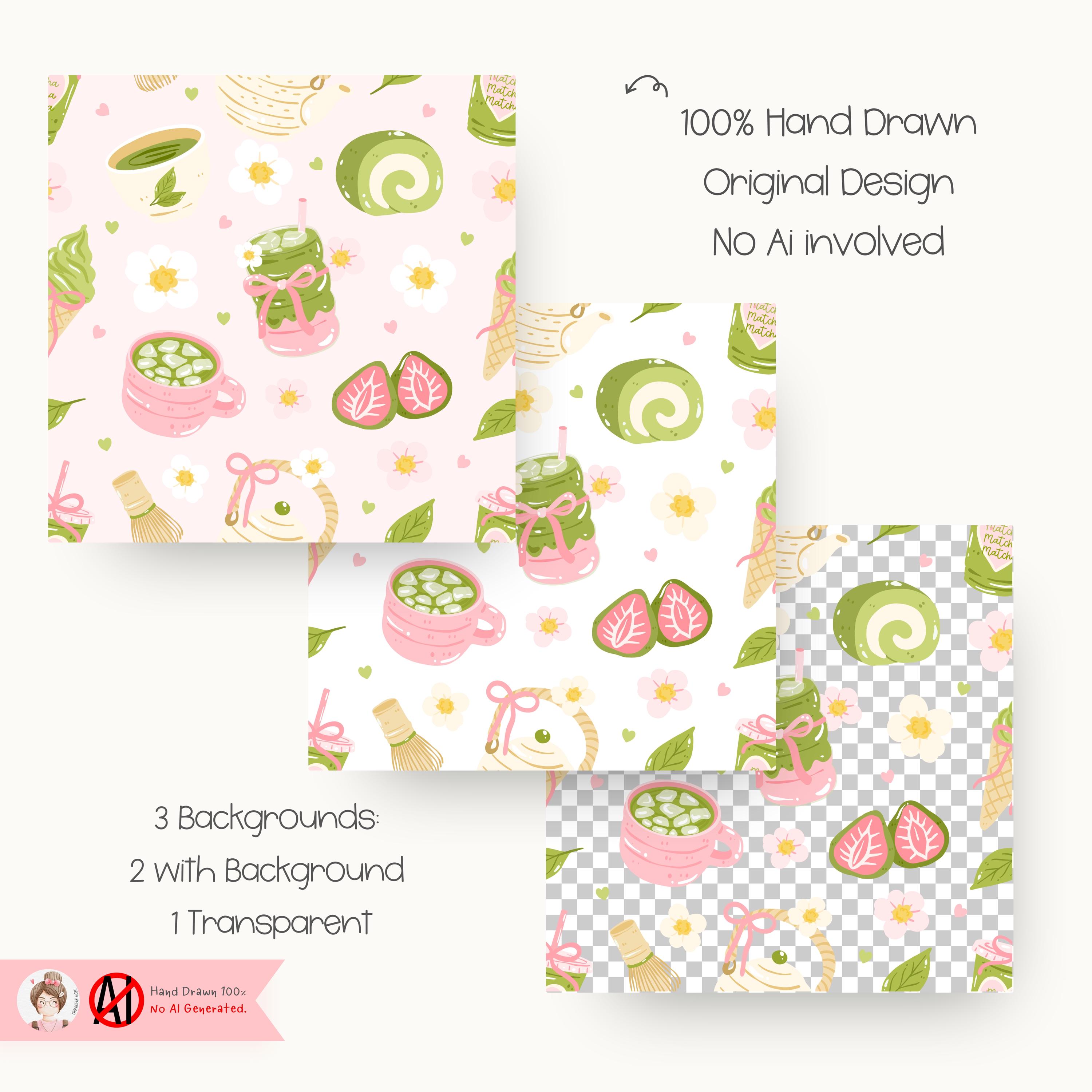Matcha Green Tea Seamless Pattern, Matcha Lover Kawaii Dessert and ...