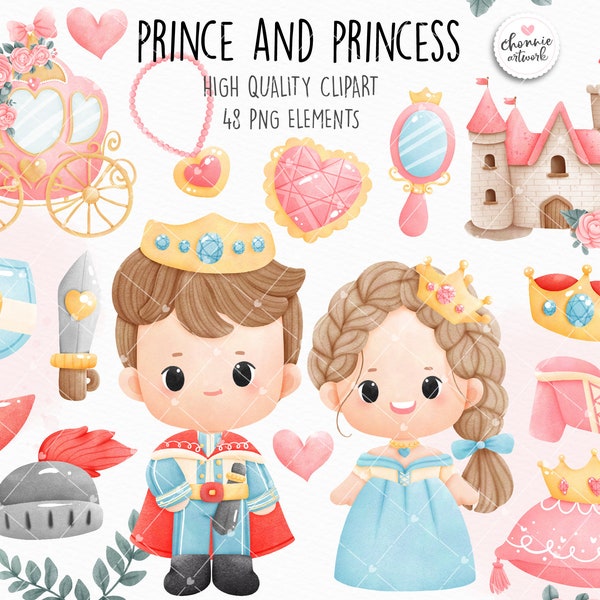 Prince and Princess clipart, castle clipart, fairytale clipart, children book clipart, birthday clipart