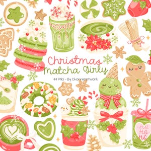 Kerstdrankje clipart, matcha kerst clipart, kerstclip art, kerst clipart schattigheid, matcha png clipart, matcha liefhebbers cadeau