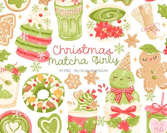 Christmas Drink Clipart, Matcha Christmas Clipart, Christmasclip Art, Christmas Clipart Cuteness, Matcha Png Clipart, Matcha Lovers Gift
