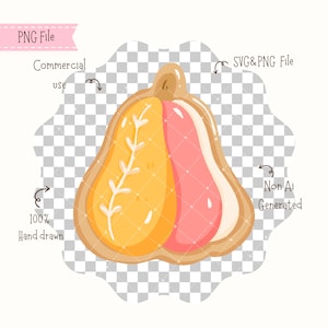 May include: A digital PNG file featuring a pumpkin illustration. The pumpkin is split into yellow and pink sections, with a white vine detail on the yellow side. The image is hand-drawn and designed for commercial use, available as SVG & PNG files.