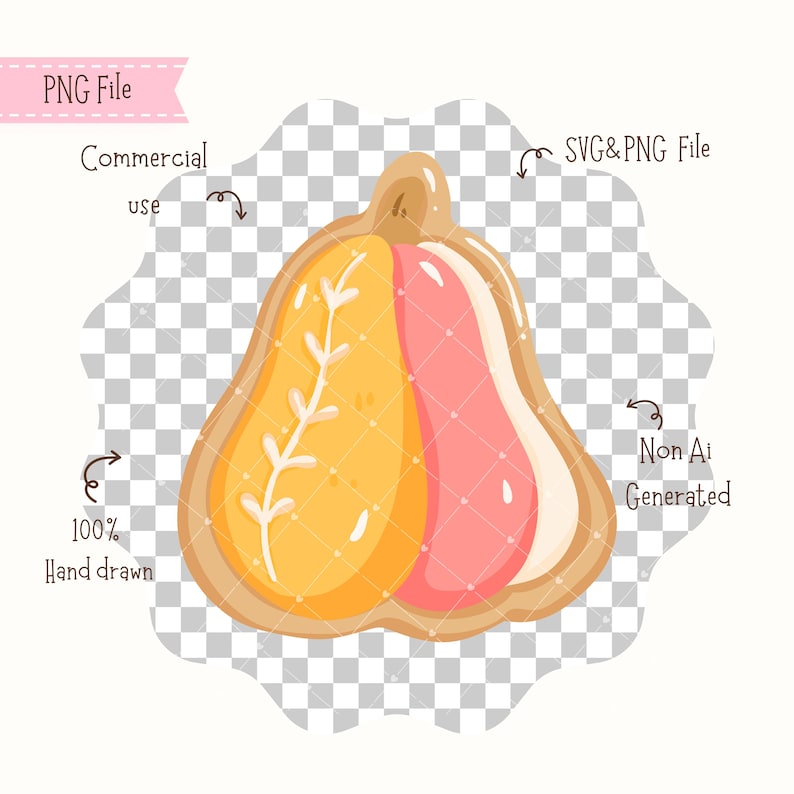 May include: A digital PNG file featuring a pumpkin illustration. The pumpkin is split into yellow and pink sections, with a white vine detail on the yellow side. The image is hand-drawn and designed for commercial use, available as SVG & PNG files.