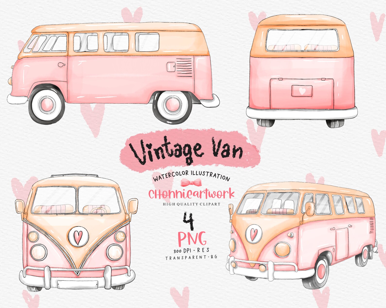 Download Pink Vintage Van Sublimation Designs Bundle Pink Van ...