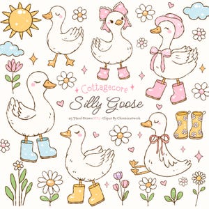 Dumme Gans Clipart Set SVG PNG Groovy Gans Frühling Gartenblume Hippie Gans Süße Gans Geschenk Blumen Natur Süße Gans mit Wildblumen svg