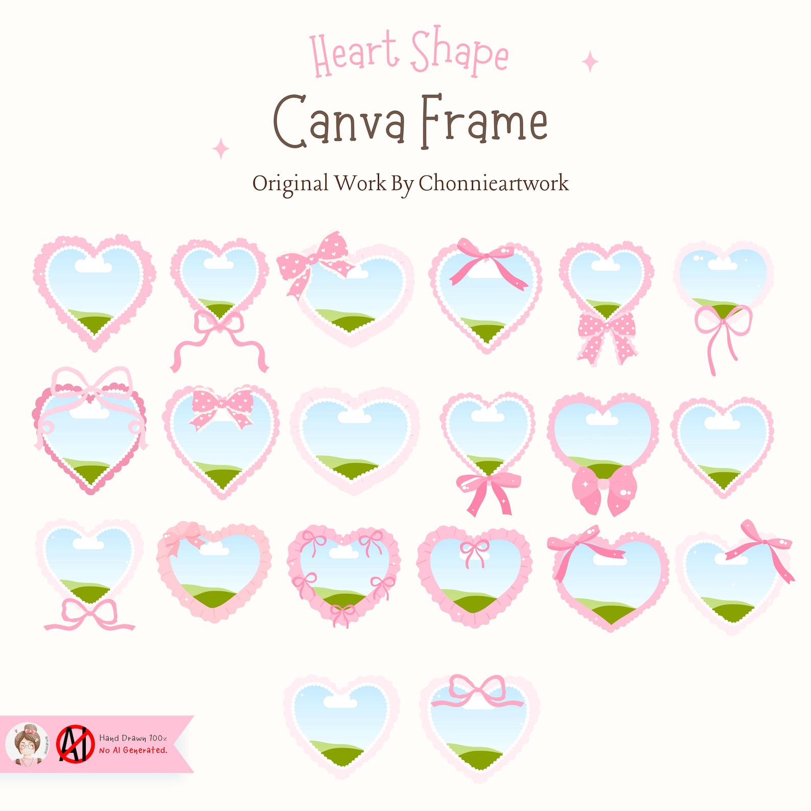 Heart Shape Canva Frame Template, Canva Drag & Drop Frame, Valentine ...