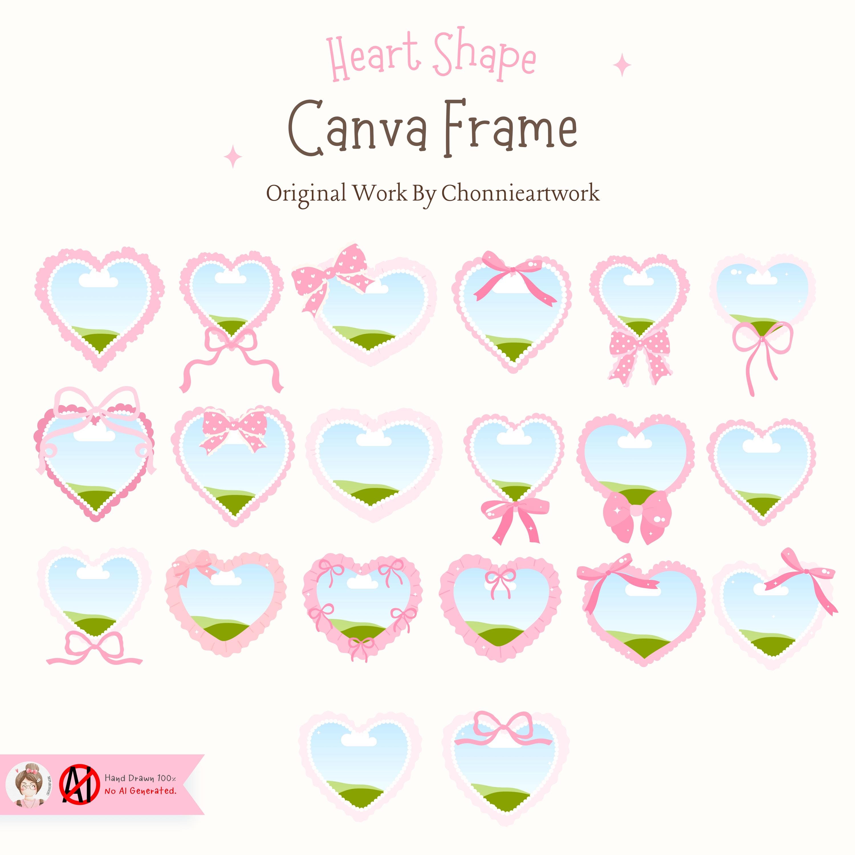 Heart Shape Canva Frame Template, Canva Drag & Drop Frame, Valentine ...