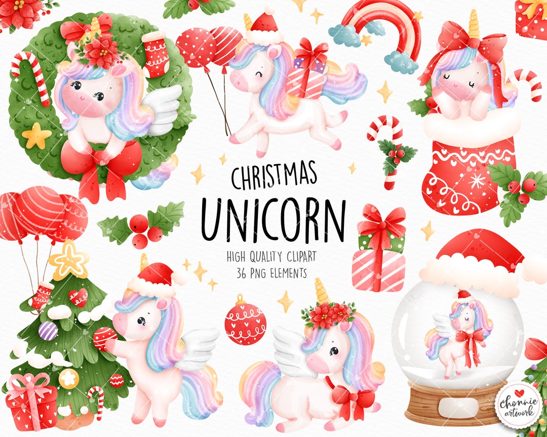 Christmas Unicorn Clipart, Christmas Clipart, Unicorn Clipart