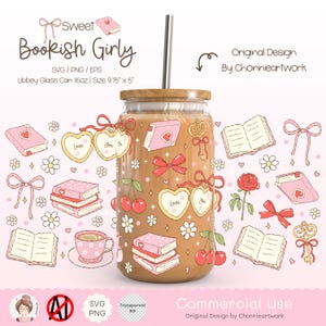 Coquette Bookish Girly Glass Can Wrap, Girly Cup Wrap Design, Book Lover Wrap, Bookish Glass Wrap, Books Wrap, Coquette Book png, UV DTF